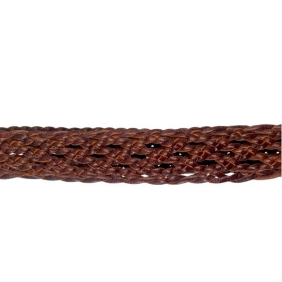 LINEA PELLE Women's XL Braided Woven Leather O-Ring Belt 47" Boho Adjustable Plu - Picture 3 of 5